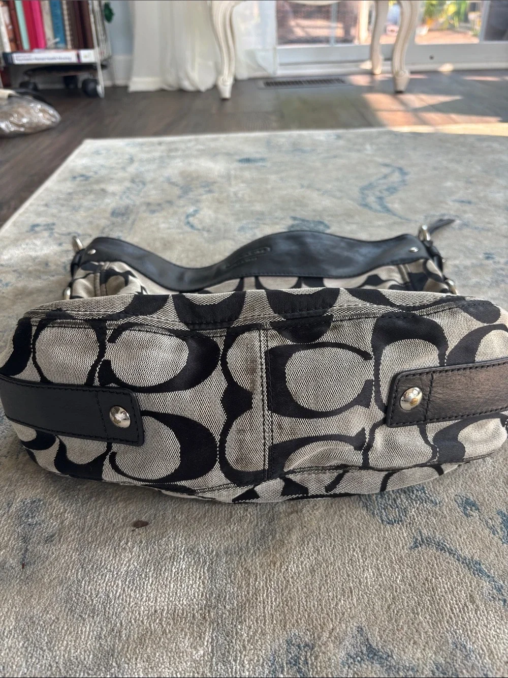 Coach Black and Tan Canvas Shoulder Bag missing strap